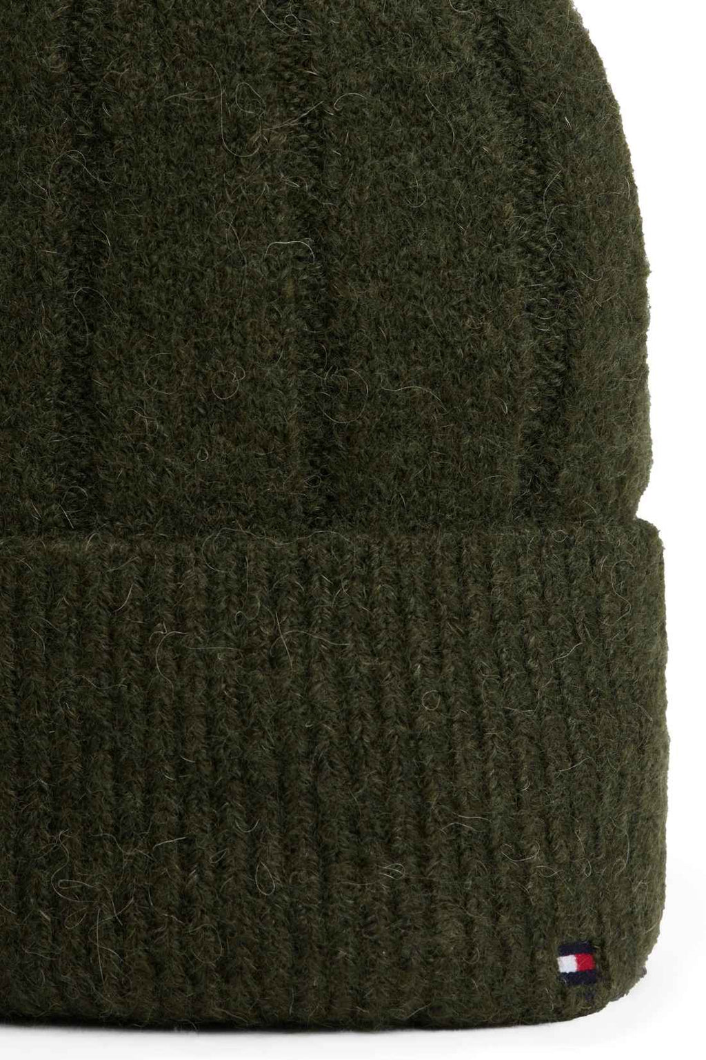 Women's pink wide-rib knit beanie in wool and alpaca blend with embroidered front flag logo — view 15