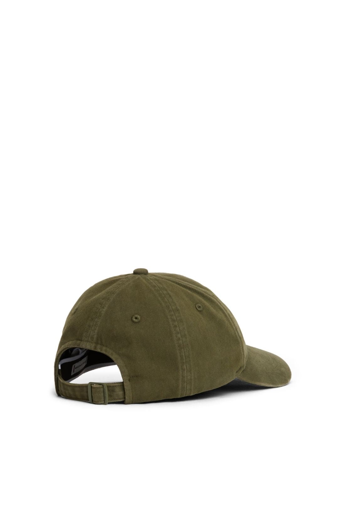 Military green women's organic cotton baseball cap featuring front monogram embroidery and six-panel construction — view 11