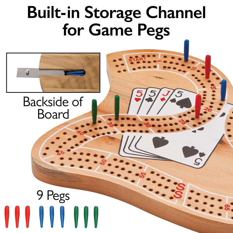 Solid pine wood 29 cribbage board game set with colorful tracking pegs and natural finish — view 5
