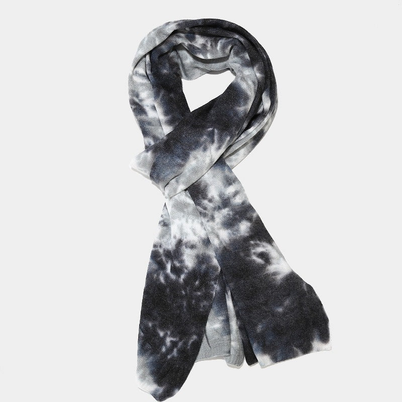 Tie-dye knitted winter hat gloves scarf set in colorful striped core spun polyester yarn — view 5
