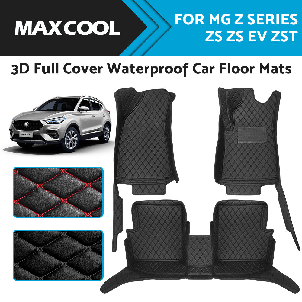 3D waterproof car floor mats in black vegan leather custom fitted inside a vehicle interior — view 3
