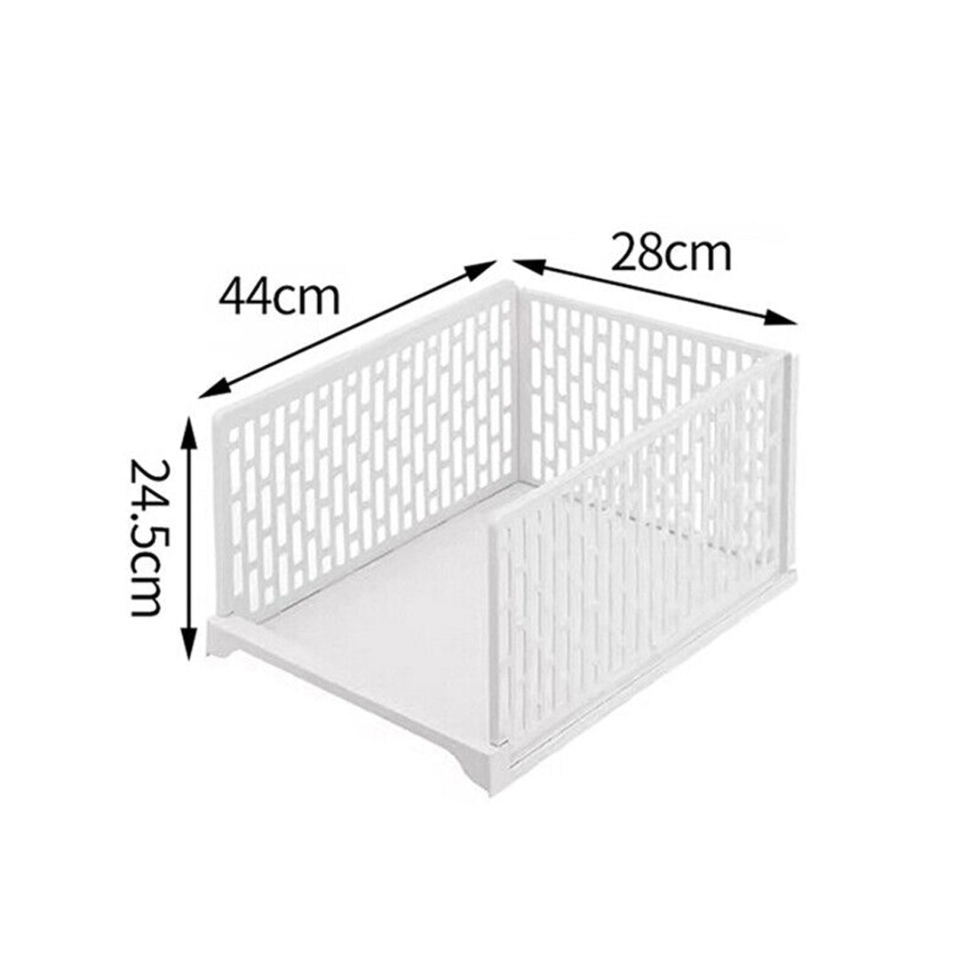 White stackable and foldable plastic closet organizer basket storage shelf for bedroom clothing organization — view 5