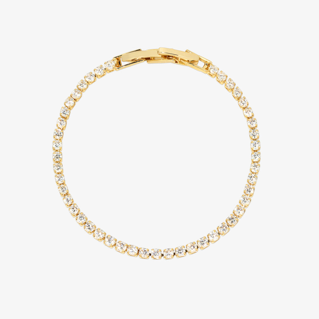 Elegant handcrafted gemstone tennis bracelet featuring sparkling 3mm stones in a premium plated setting.