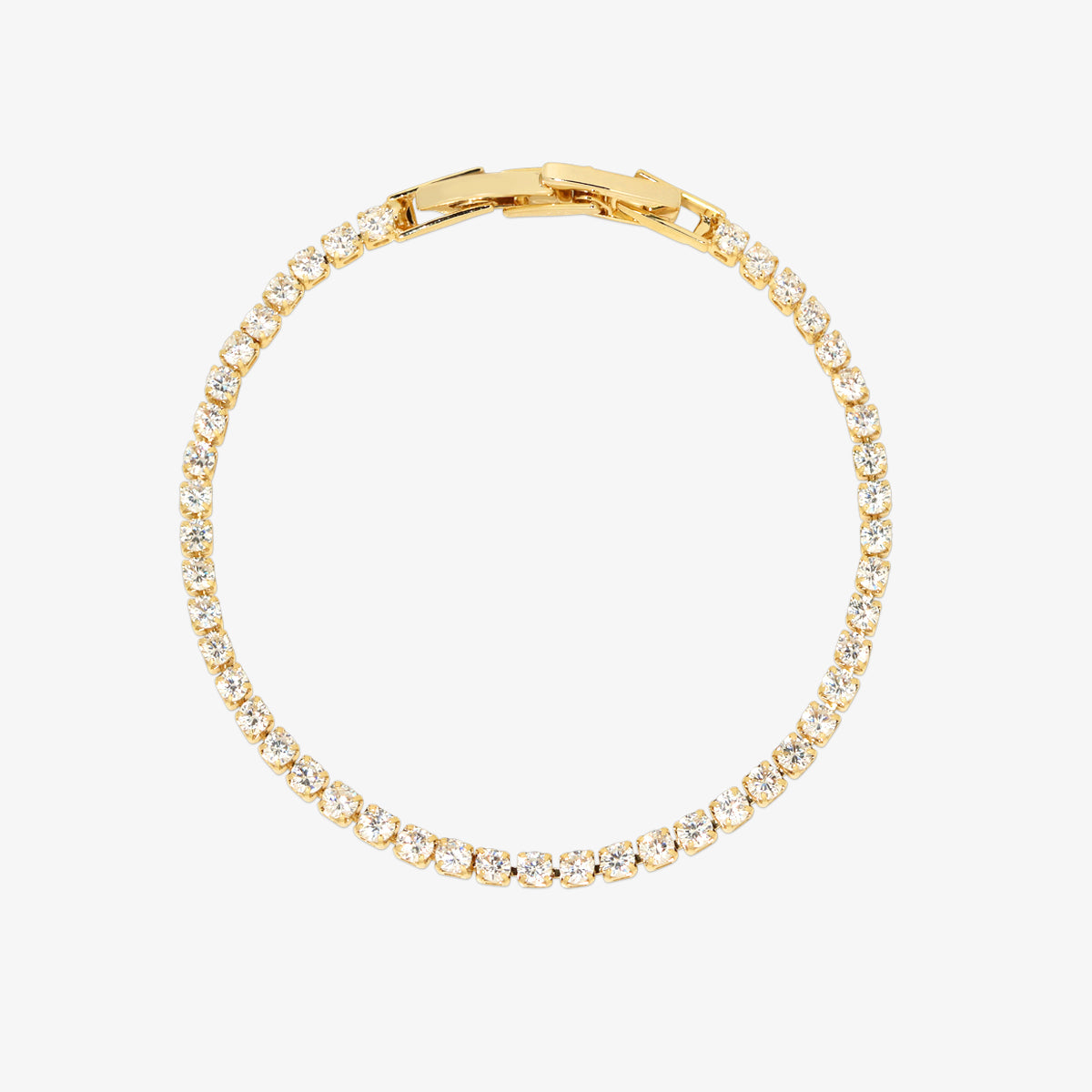Elegant handcrafted gemstone tennis bracelet featuring sparkling 3mm stones in a premium plated setting.