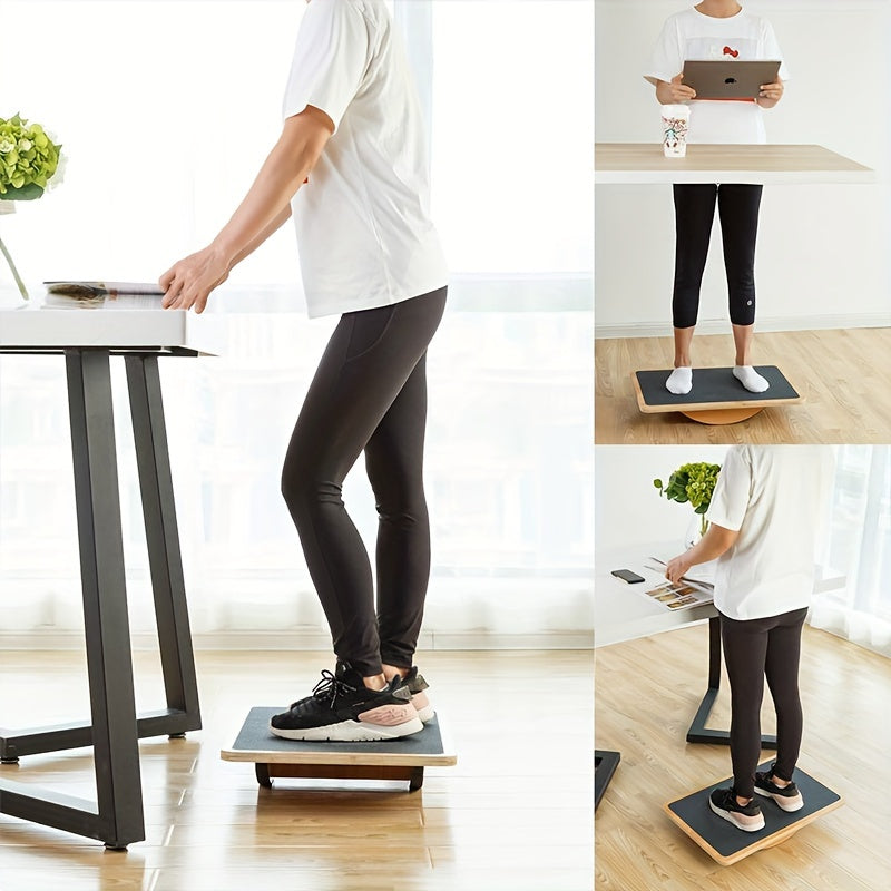 Wooden balance board with anti-slip roller for core strength and stability training at home — view 3