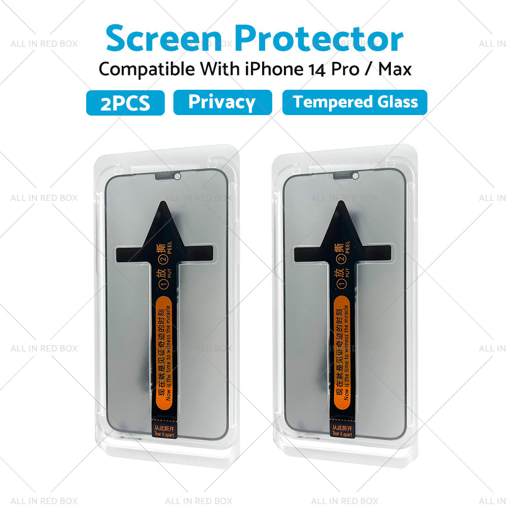 Black privacy 9H tempered glass screen protector for iPhone 14 Pro Max with installation tray