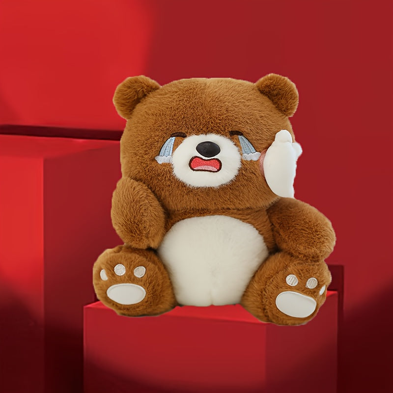 Tan happy crying bear plush toy made of soft polyester for kids and valentines gifting — view 3