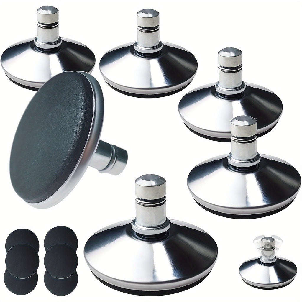 Stainless steel office chair casters set of six with self-adhesive black adhesive rubber pads