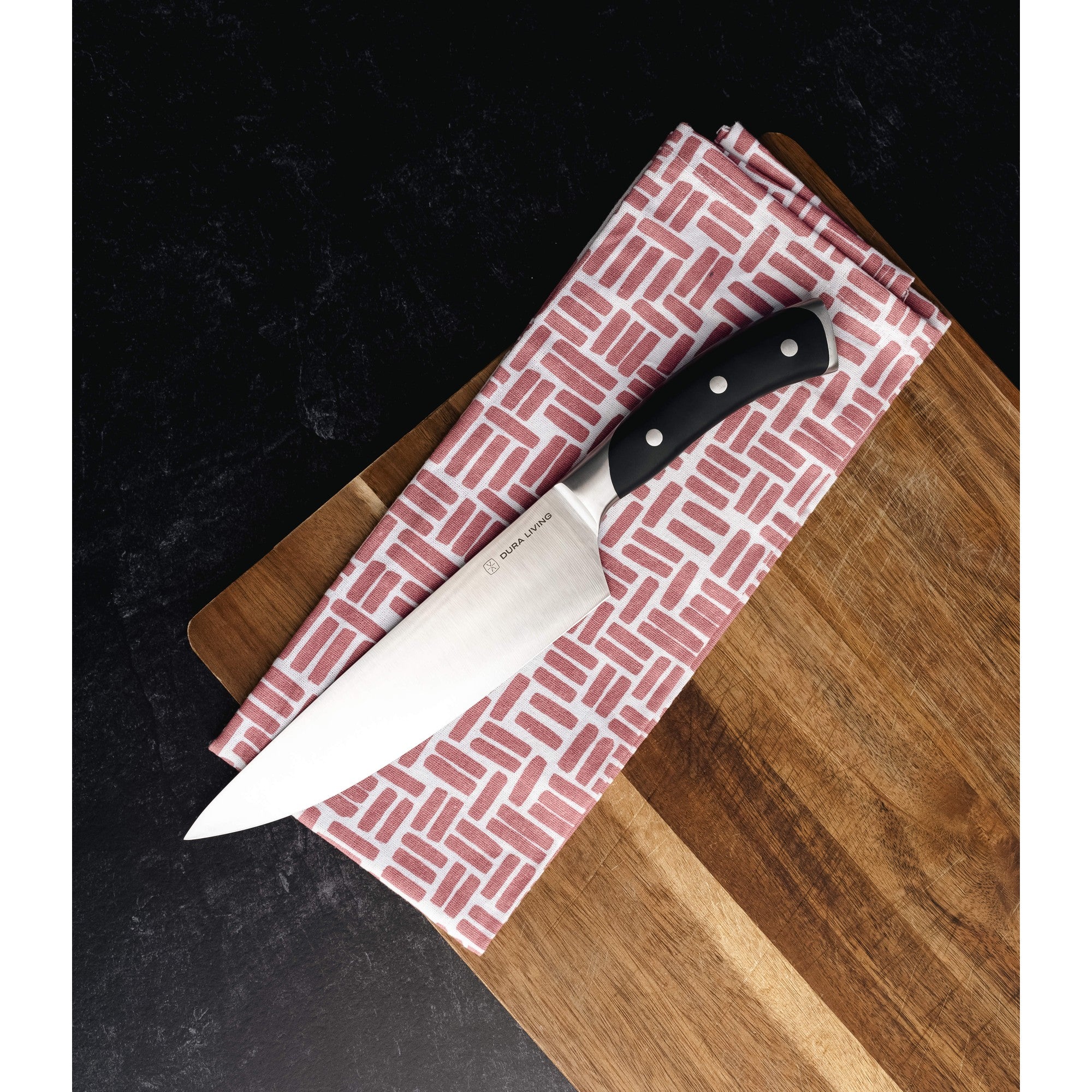 Elite 3-piece kitchen knife set with black ergonomic handles and high-carbon German steel blades — view 4