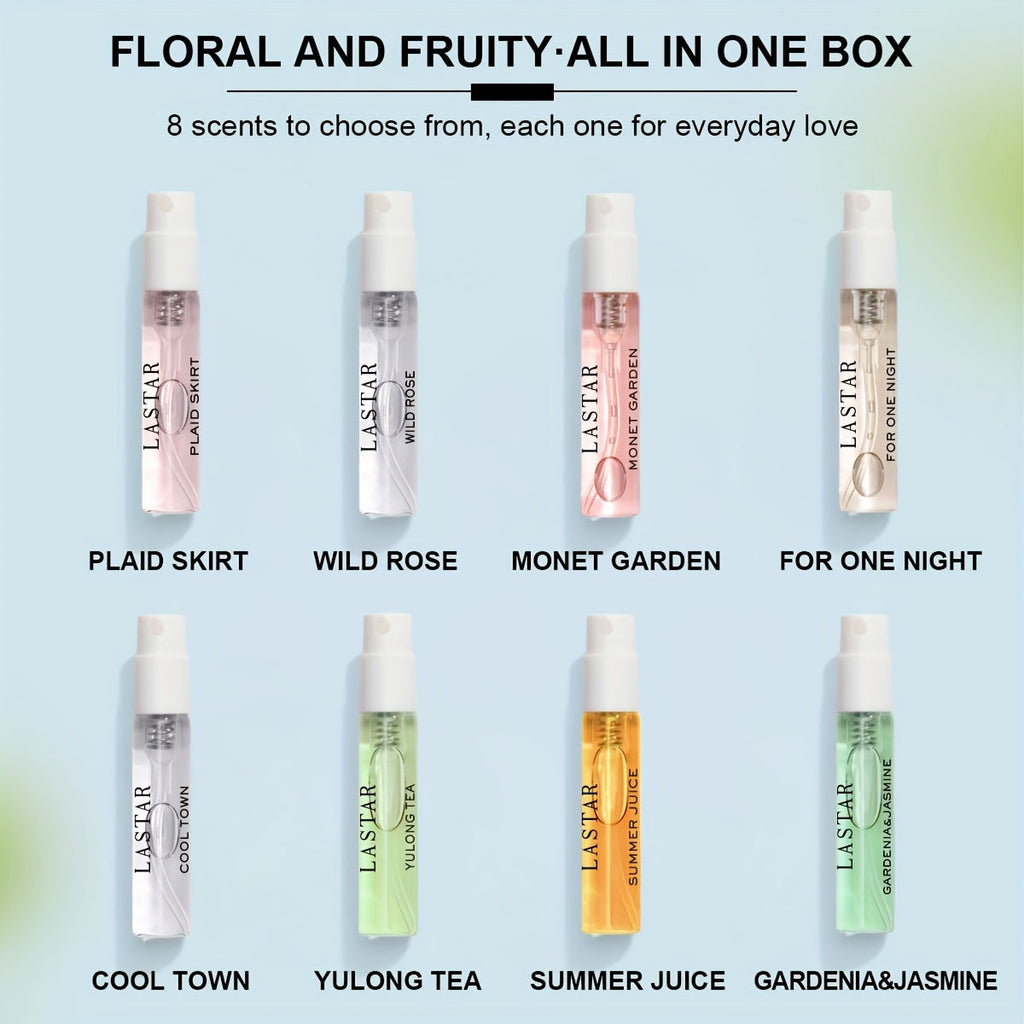 8pc perfume gift set with miniature glass bottles inside an elegant presentation box — view 2