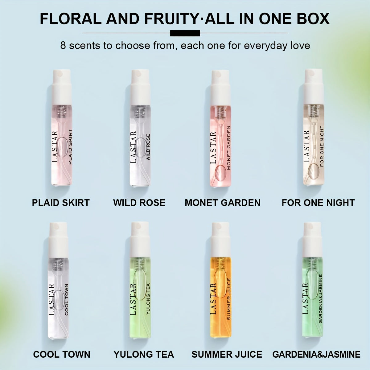 8pc perfume gift set with miniature glass bottles inside an elegant presentation box — view 2