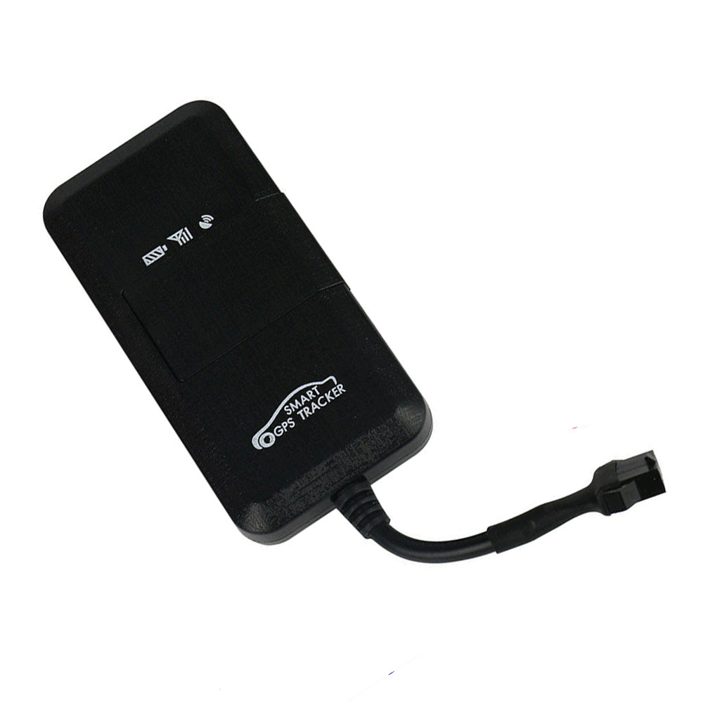 Black compact 4G vehicle GPS tracker device with connecting wire and installation cable