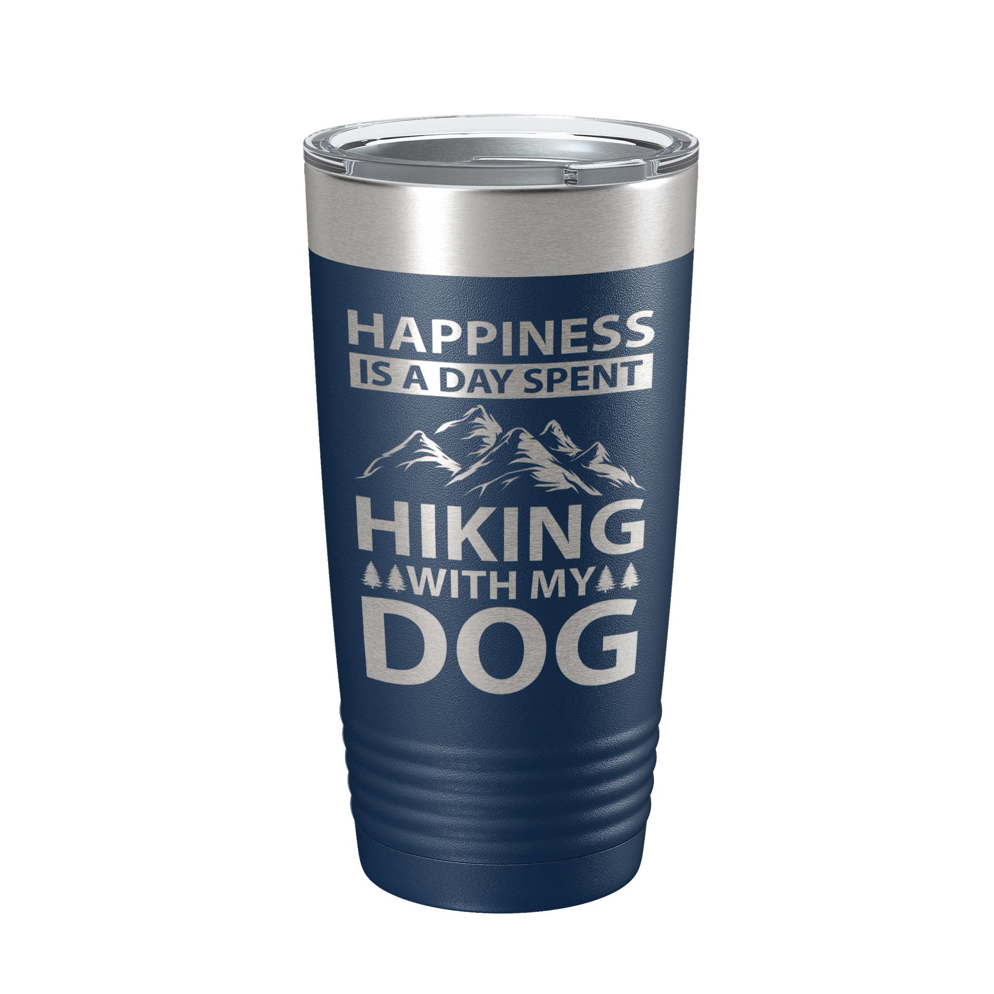 Dog lover 20oz stainless steel travel tumbler with laser engraved hiking quote and clear lid — view 3