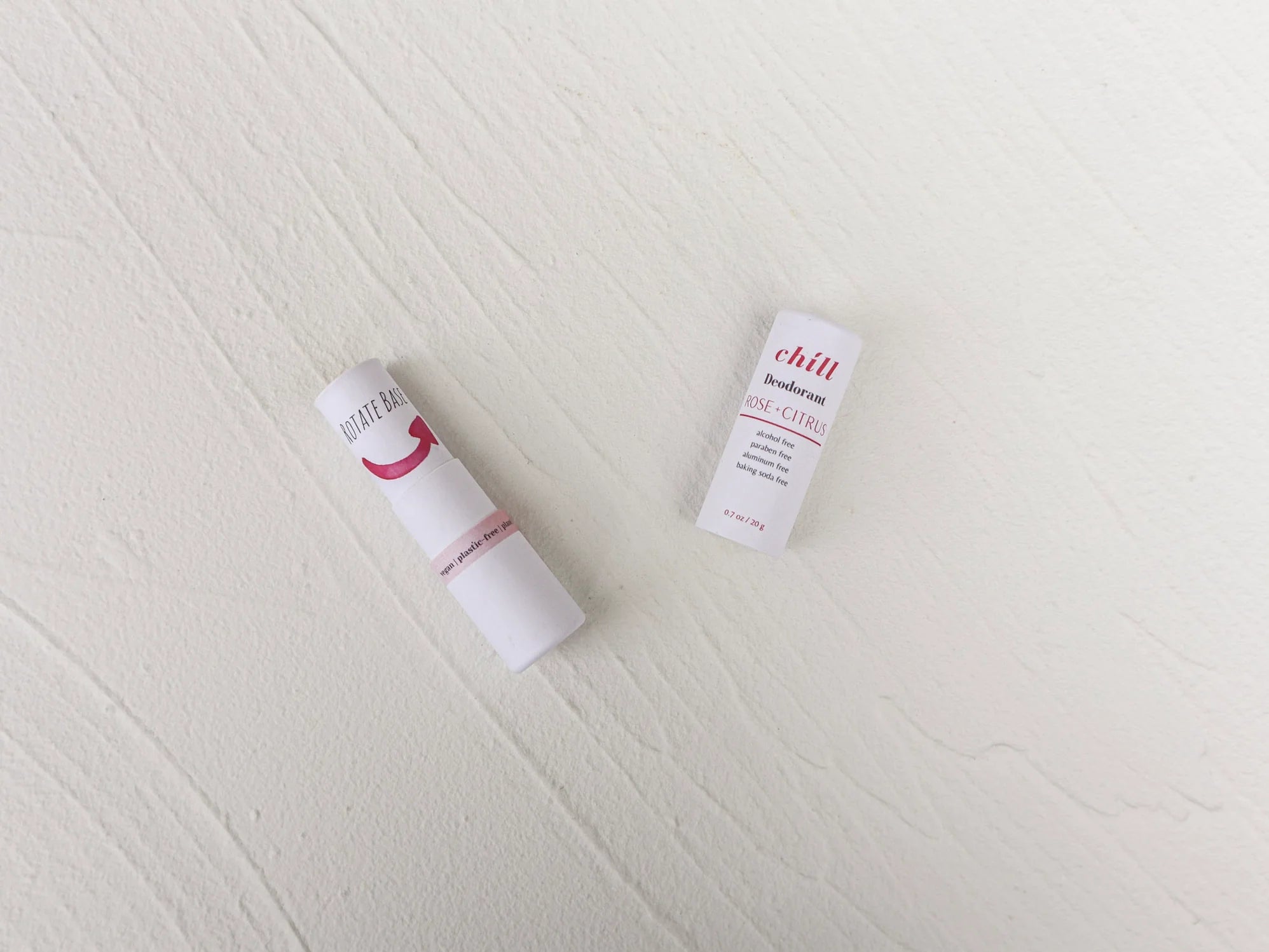 Rose and citrus natural deodorant stick in a zero waste eco friendly cardboard push tube — view 3