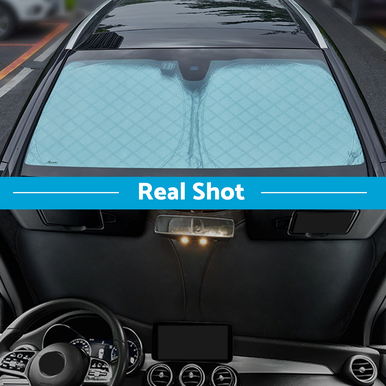 6-layer reflective windshield sunshade for cars protecting interior from UV rays and sun damage — view 5