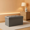 30-inch gray storage ottoman bench with padded faux leather lid and internal divider