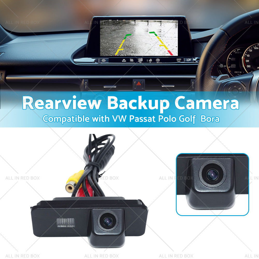 High-definition rear view backup camera for Volkswagen vehicles with wiring cables and power supply. — view 3