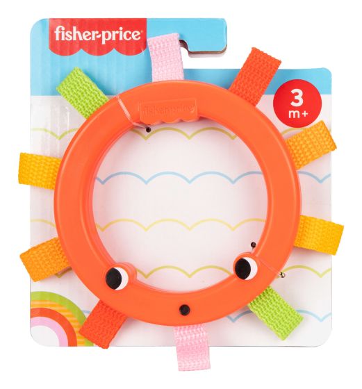 Fisher-Price activity ring baby toy featuring nature-themed sensory elements and colorful webbing details