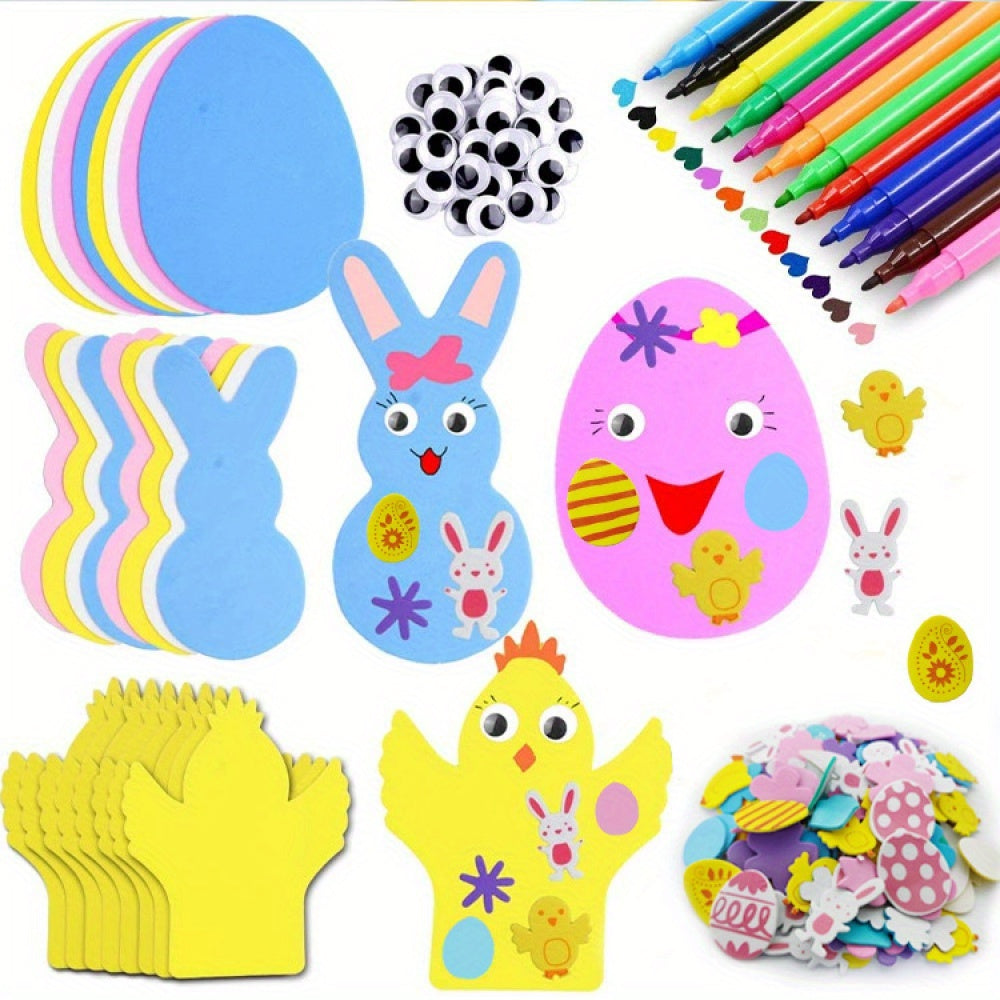 191-piece Easter craft kit with colorful foam stickers, paper bunnies, chicks, and egg decorations