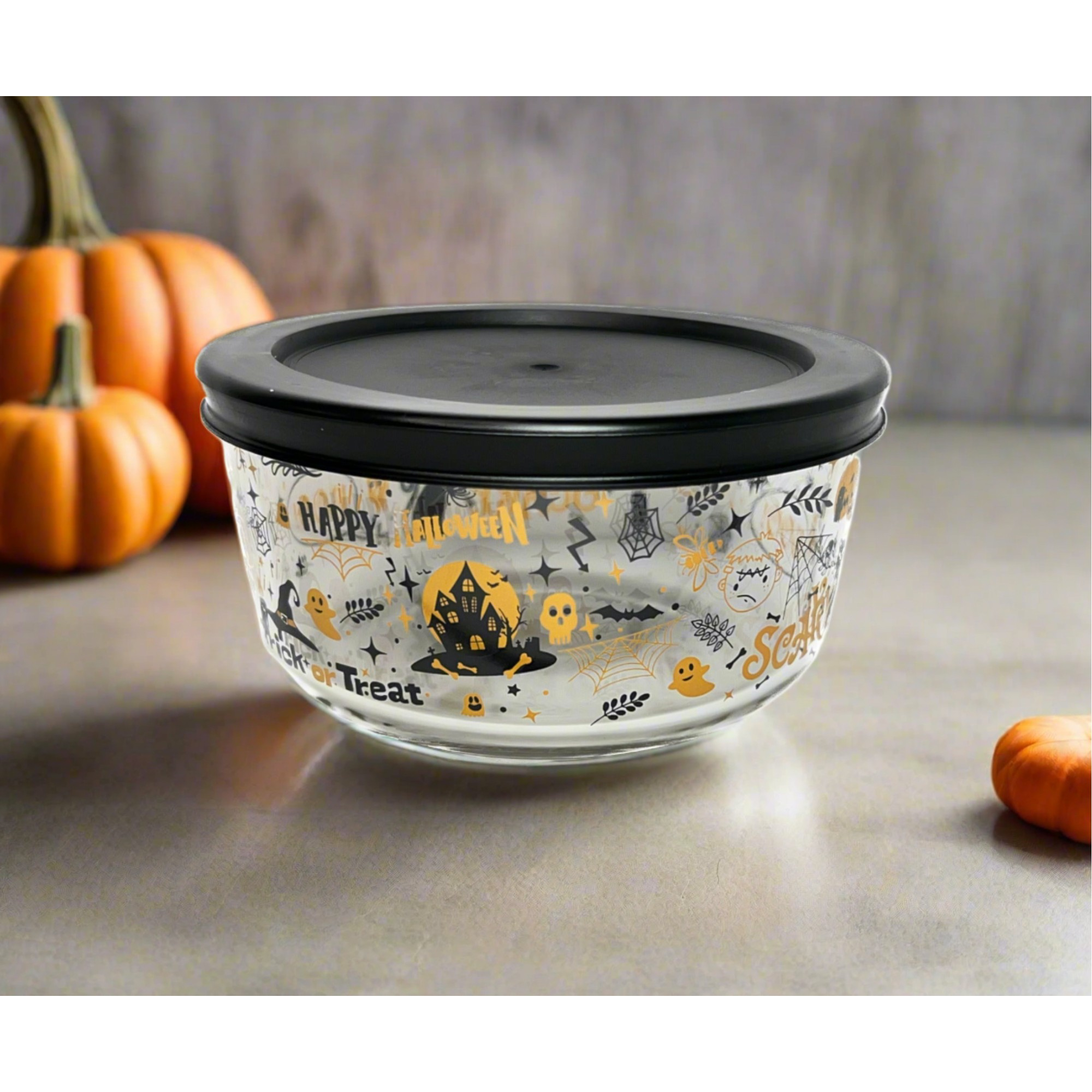 Halloween themed 2-cup glass storage containers with airtight lids in festive patterns — view 4