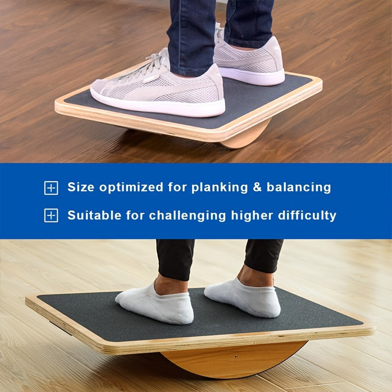 Wooden balance board with anti-slip roller for core strength and stability training at home — view 4