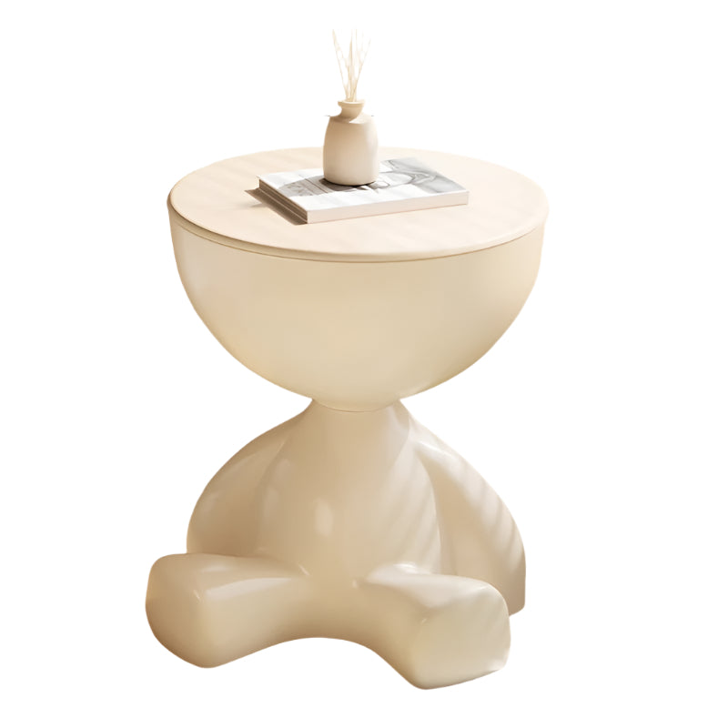 Minimalist milk white side table featuring a removable serving tray and hidden storage compartment