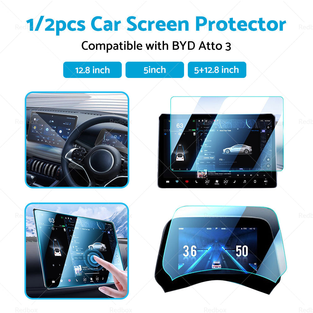 Clear tempered glass car screen protector designed for center control dashboard navigation displays — view 3