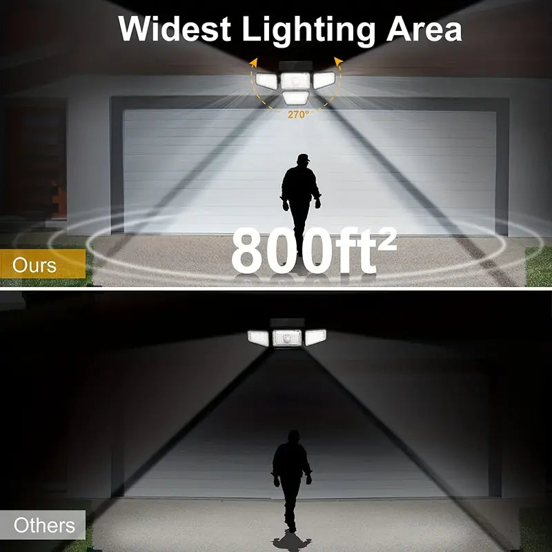 Black plastic outdoor solar wall light with 270 LEDs and built-in motion sensor panel — view 3