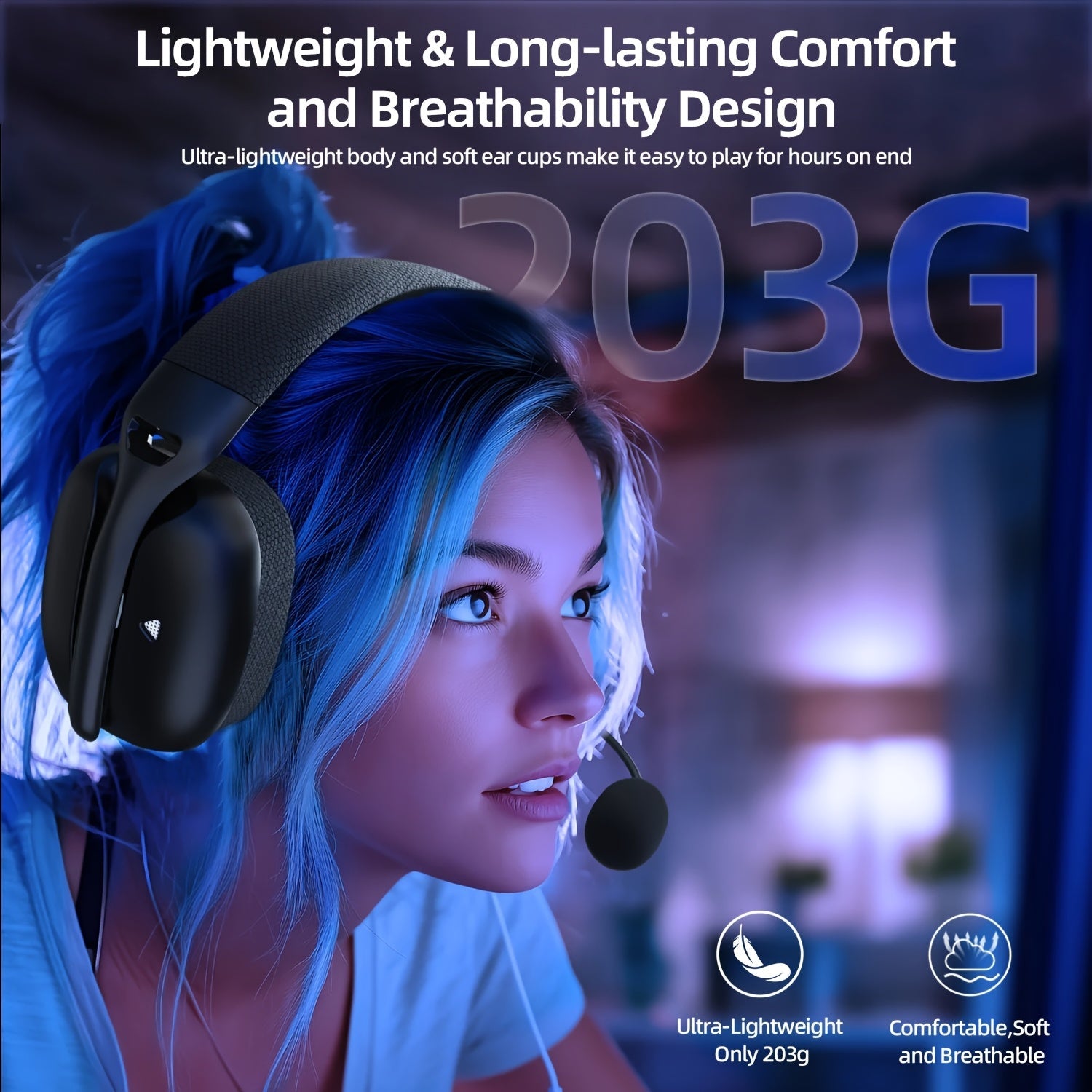 NNETM L80PRO wireless gaming headset in black with soft over-ear cushions and a detachable microphone — view 2