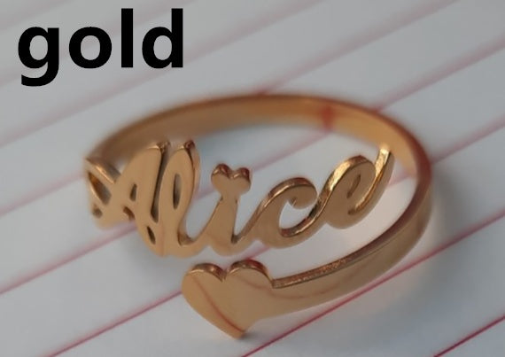 Adjustable custom name stainless steel ring with personalized engraving and elegant heart detail — view 5