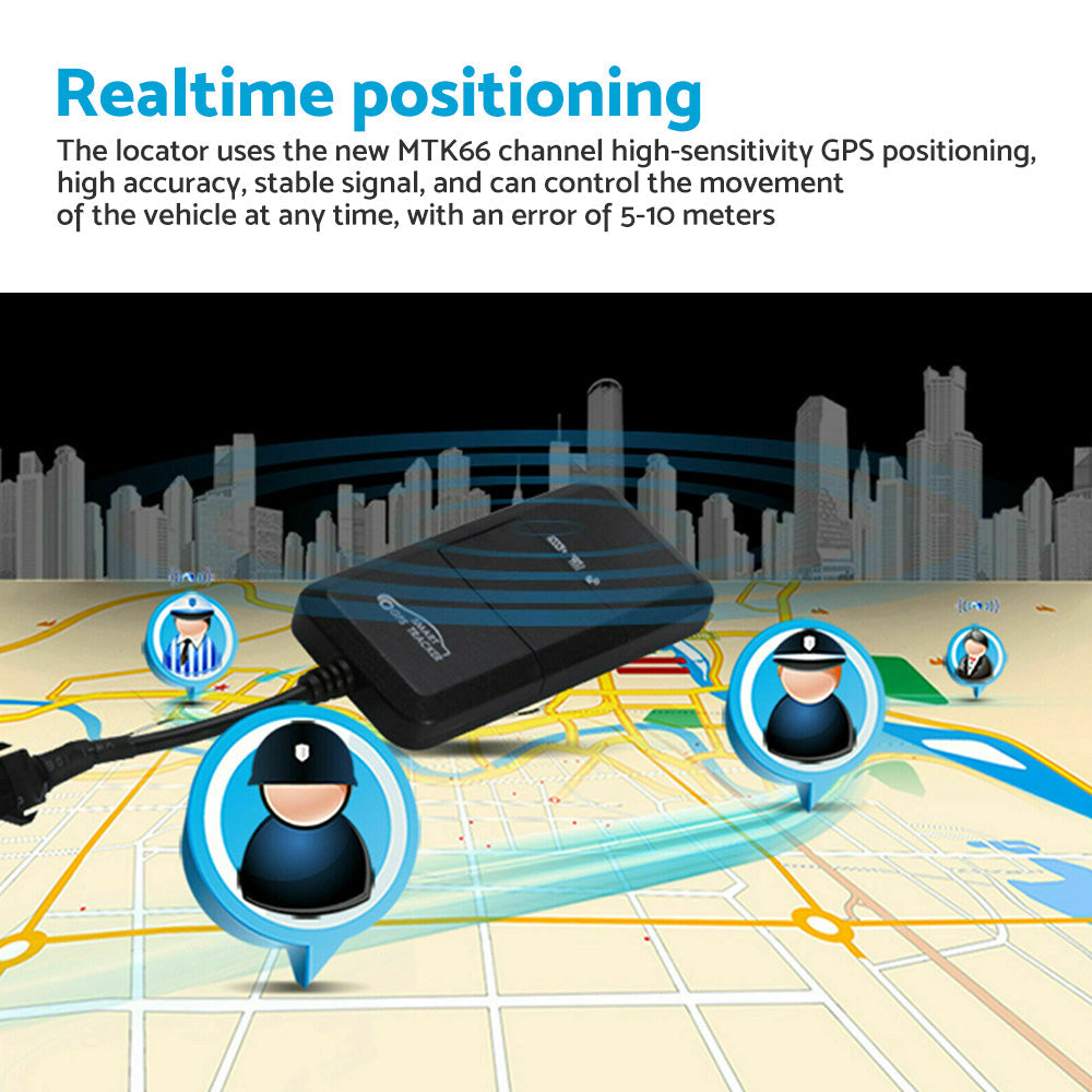 Black compact 4G vehicle GPS tracker device with connecting wire and installation cable — view 5