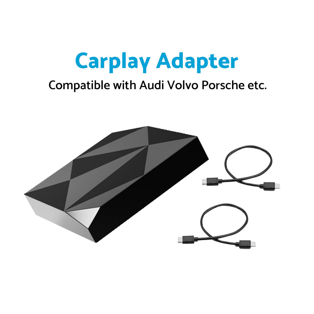 Wireless CarPlay adapter dongle in black finish with USB cables for seamless dashboard connectivity — view 2