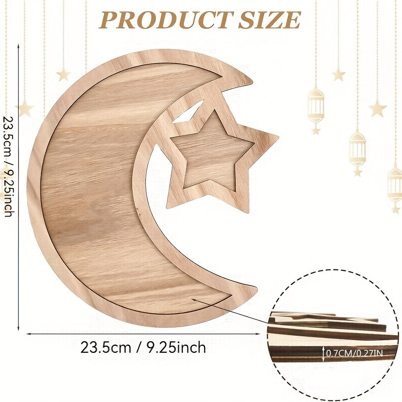 Wooden Ramadan serving tray for festive dining and desserts handmade natural wood finish square design — view 3
