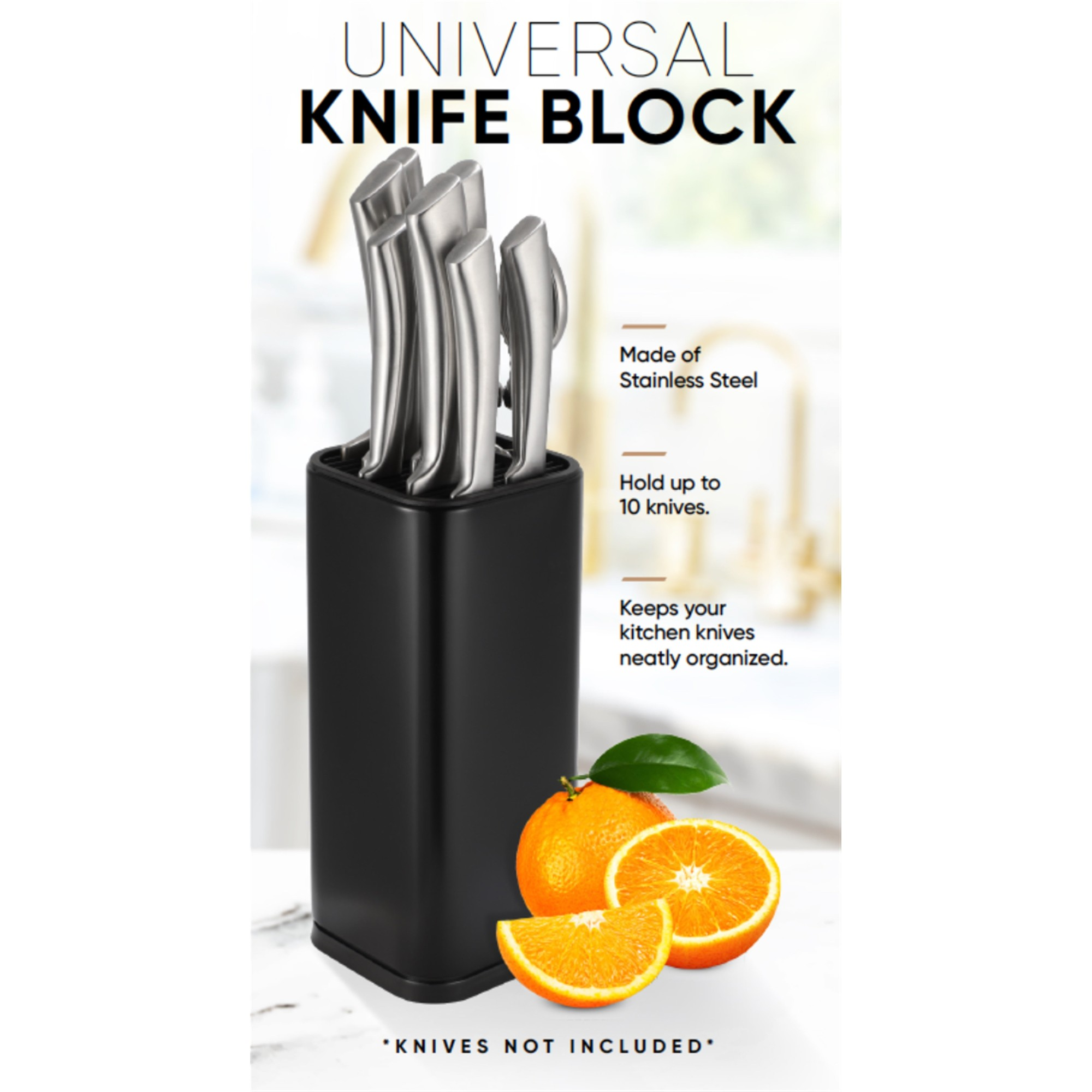Sleek black universal knife block holder for safe kitchen countertop blade storage and organization — view 5