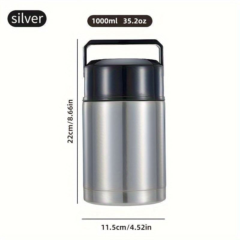 Stainless steel vacuum food can, large round silver insulated jar with leak-proof latch — view 5