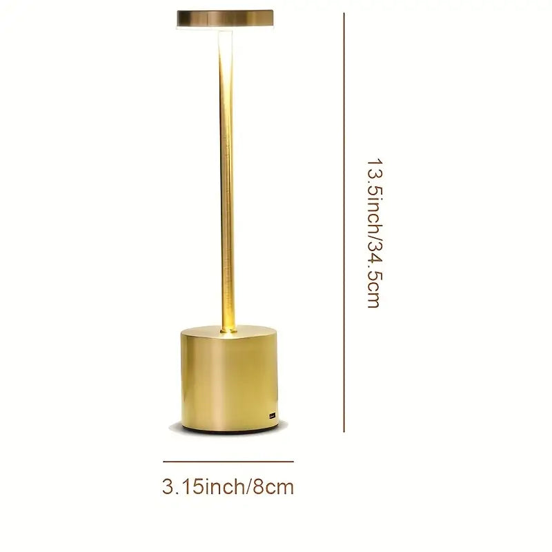 Minimalist wireless touch table lamp in polished aluminum on a bedside table — view 5