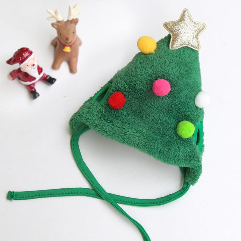 Festive pet Christmas hat and matching saliva towel set with reindeer antlers on white background — view 3
