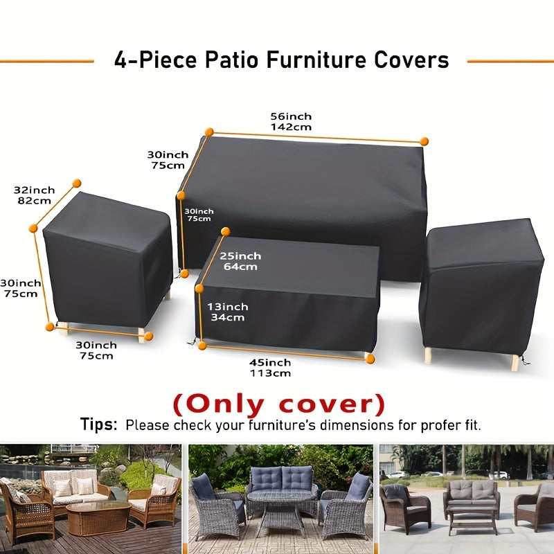 Black waterproof polyester patio furniture covers for outdoor sofa, chairs, and coffee table. — view 4