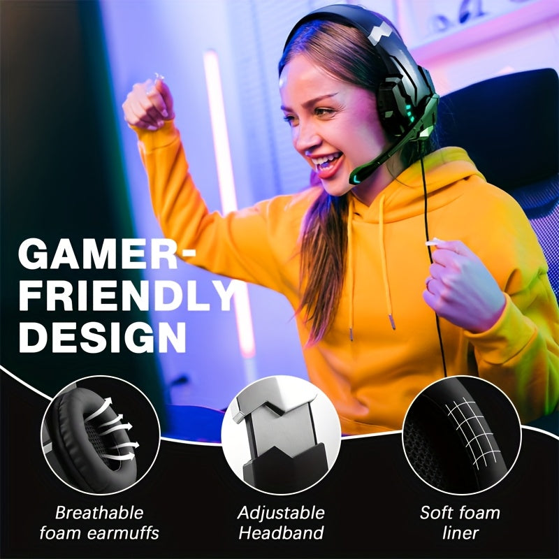 Black wired gaming headset with rotatable condenser microphone adjustable headband and closed back earcups — view 2