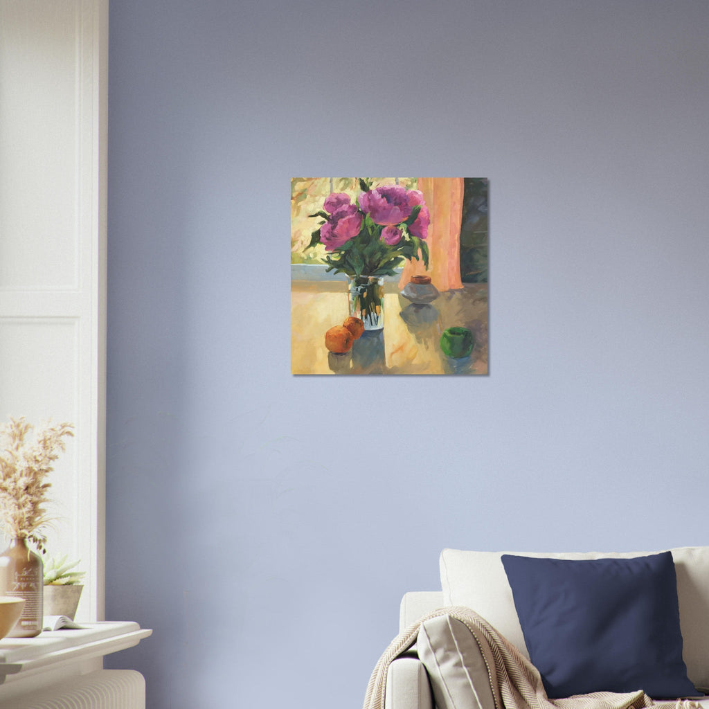 'Blooming Flowers and Fresh Fruit' Floral Still Life I 16x16 Museum-Quality Matte Paper Poster | Original Artwork by American Artist Barbara Cleary-2
