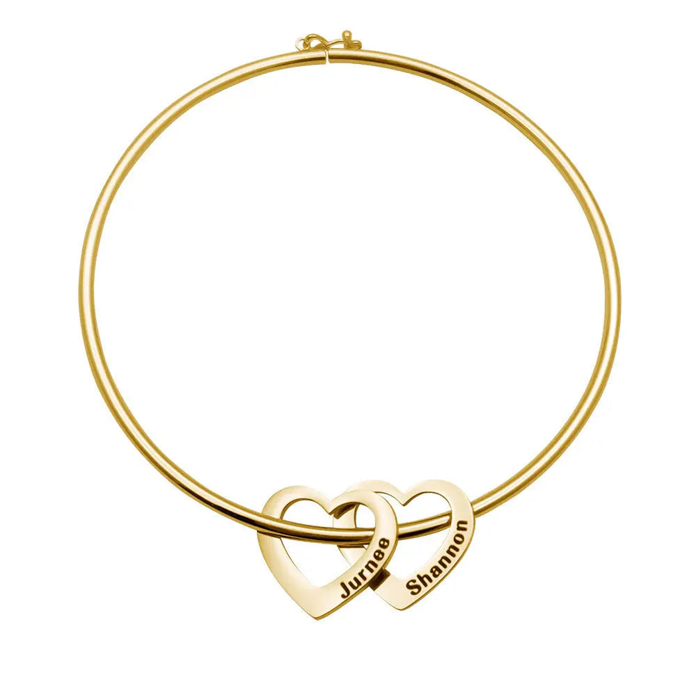 Personalized titanium steel love bracelet with an engraved peach heart charm in a metallic finish — view 5