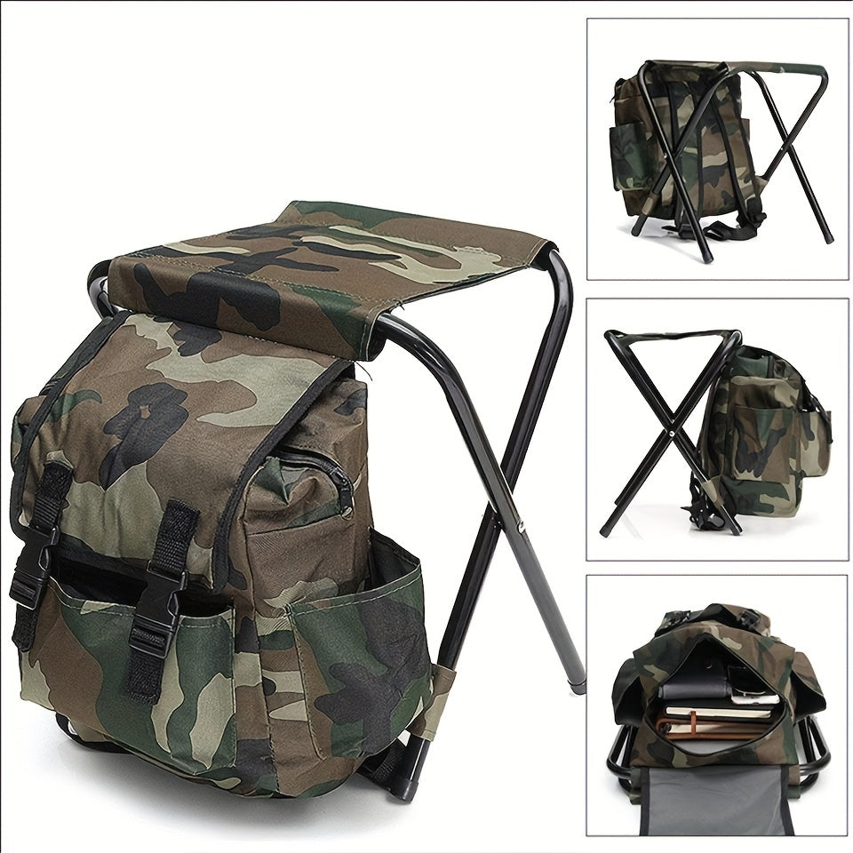 Camouflage folding camping chair with integrated backpack picnic bag and sturdy metal frame. — view 5