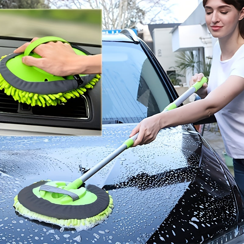 Green 120cm long handle microfiber car wash brush mop kit for cleaning vehicles — view 2