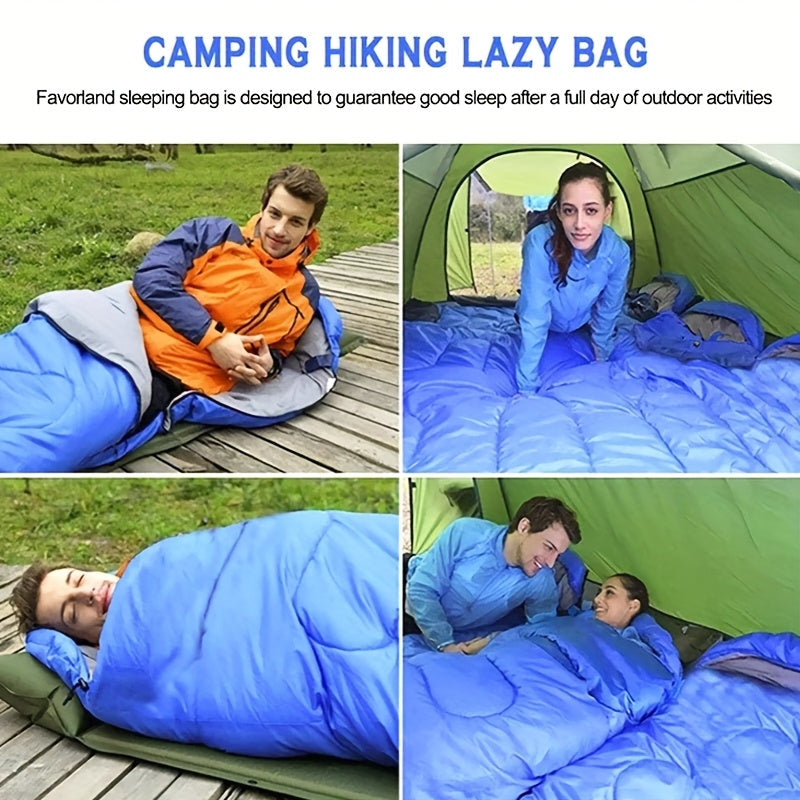 Sapphire blue thick cold weather camping sleeping bag with secure zipper and soft polyester lining — view 3