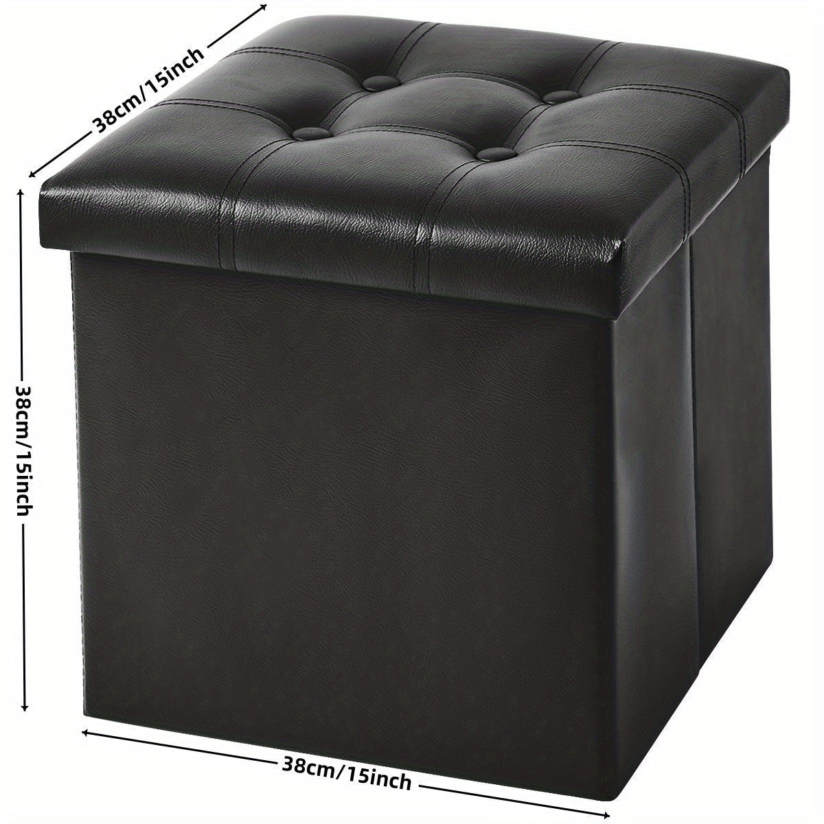 Black foldable faux leather storage stool and footrest for compact living and home organization — view 4