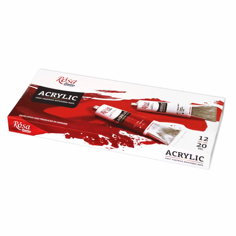 Rosa Studio 12 piece acrylic paint set in assorted vibrant colors for canvas and wood