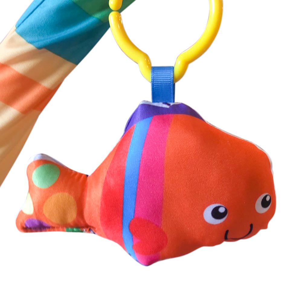 Colorful baby play mat with soft cushioning and overhead arches featuring hanging sensory toys — view 5