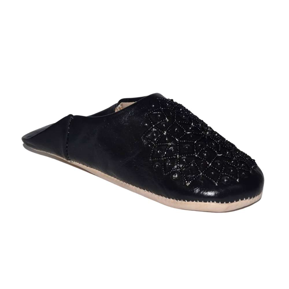 Handcrafted Moroccan women's leather slippers with sequin embellishments and a crafted middle flower detail — view 3