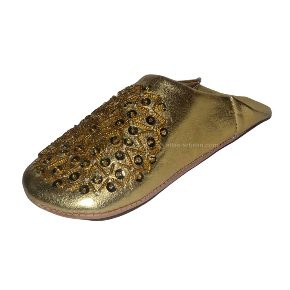 Handcrafted Moroccan women's leather slippers with sequin embellishments and a crafted middle flower detail — view 5