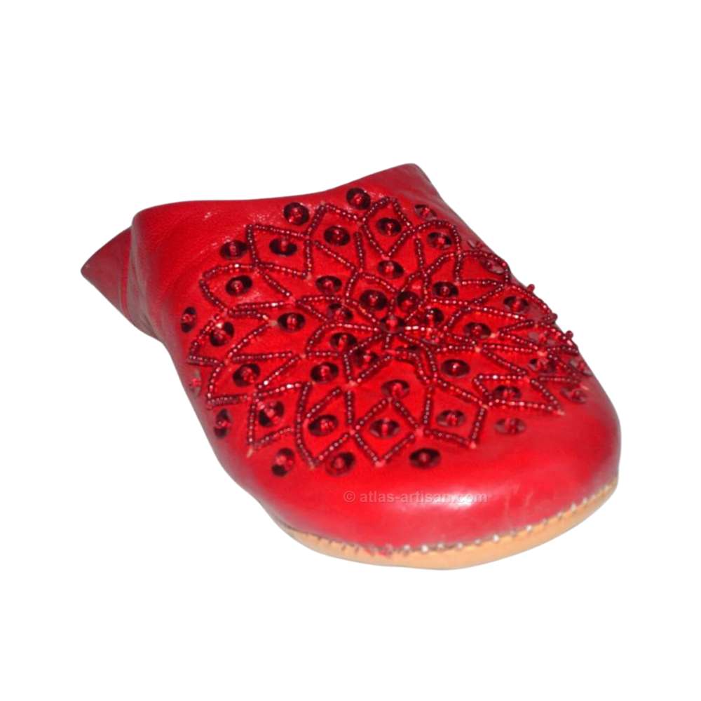 Handcrafted Moroccan women's leather slippers with sequin embellishments and a crafted middle flower detail — view 4